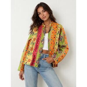 Koret Vintage Multicolor Patchwork Puffer Quilted Jacket Y2K Artsy Womens XL